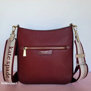 KATE SPADE Hudson Colorblocked Pebbled Leather Messenger Crossbody Bag-Cherry 🎈